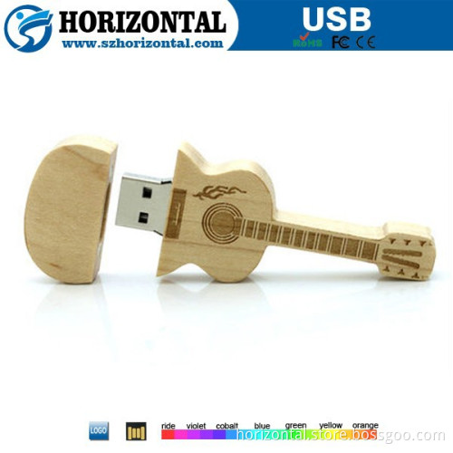 cute guitar shape wooden usb pen drive with logo customized